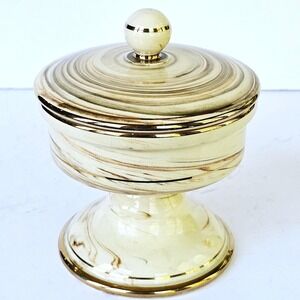Vintage Anapale Hand Made Greece 24k Gold Marbled Ceramic Lidded Pedestal Jar